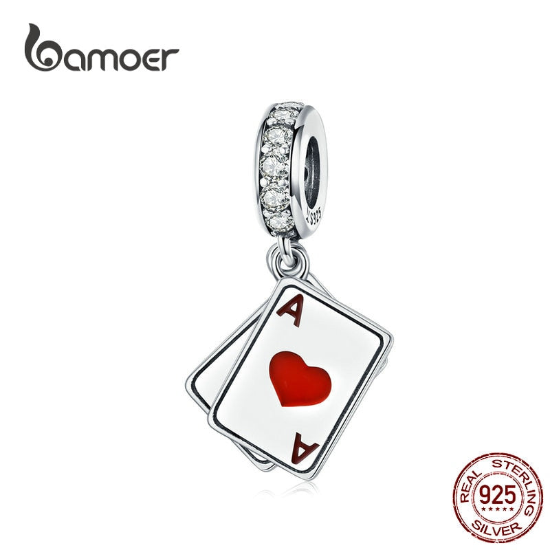 BAMOER Poker Ace Double Pendant Charm for Original 925 Silver Charms Bracelet Sterling Silver 925 Breloque DIY Jewelry SCC1172