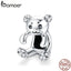 BAMOER Authentic 925 Sterling Silver Little Bear Pendant Clear CZ Animal Charms Fit Charm Bracelets Necklace DIY Jewelry SCC984