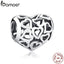 BAMOER 925 Sterling Silver Skeleton Heart Charms fit Bracelets & Necklace for Women Engagement Accessories SCC024