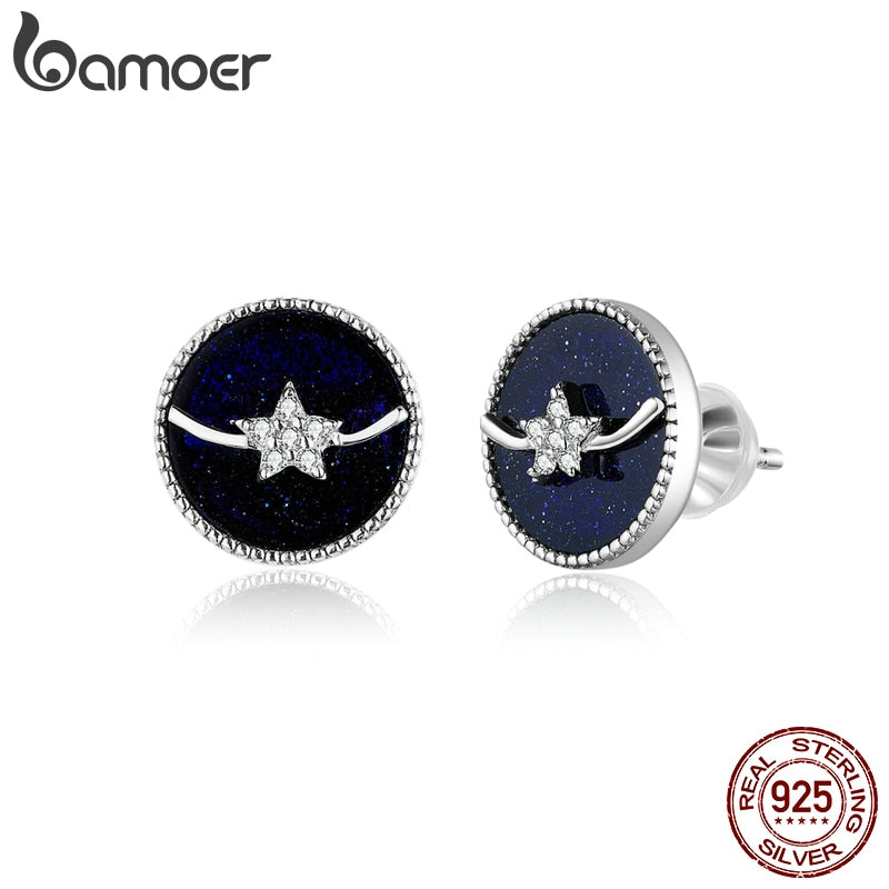 bamoer Blue Enamel Sky Night Star Stud Earrings for Women Authentic 925 Sterling Silver Orecchini Fine Jewelry 2020 SCE835