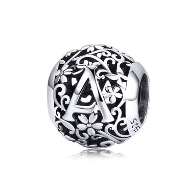 bamoer Genuine 925 Sterling Silver Alphabet Letters K Round Metal Beads for Women Jewelry Making Retro Design Bijoux SCC1444