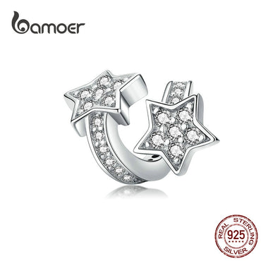 bamoer Shining Star Silver Charm Fit Charms Bracelet Bangle for Women DIY Jewelry AAA Cubic Zircon Silver 925 Jewlery SCC1244
