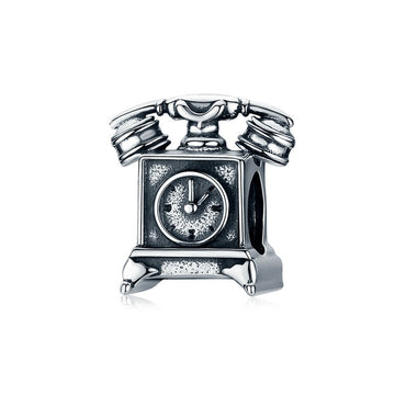 bamoer Real 925 Sterling Silver Retro Telephone Metal Beads Charm for Women Silver Bracelet Silver 925 Jewelry Making BSC156