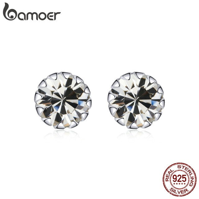 bamoer Birth Stone AAA Cubic Zircon Stud Earring 925 Sterling Silver Birthstone Ear Stud April Gifts Silver Jewelry SCE862