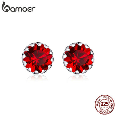 bamoer Birth Stone AAA Cubic Zircon Stud Earring 925 Sterling Silver Birthstone Ear Stud April Gifts Silver Jewelry SCE862