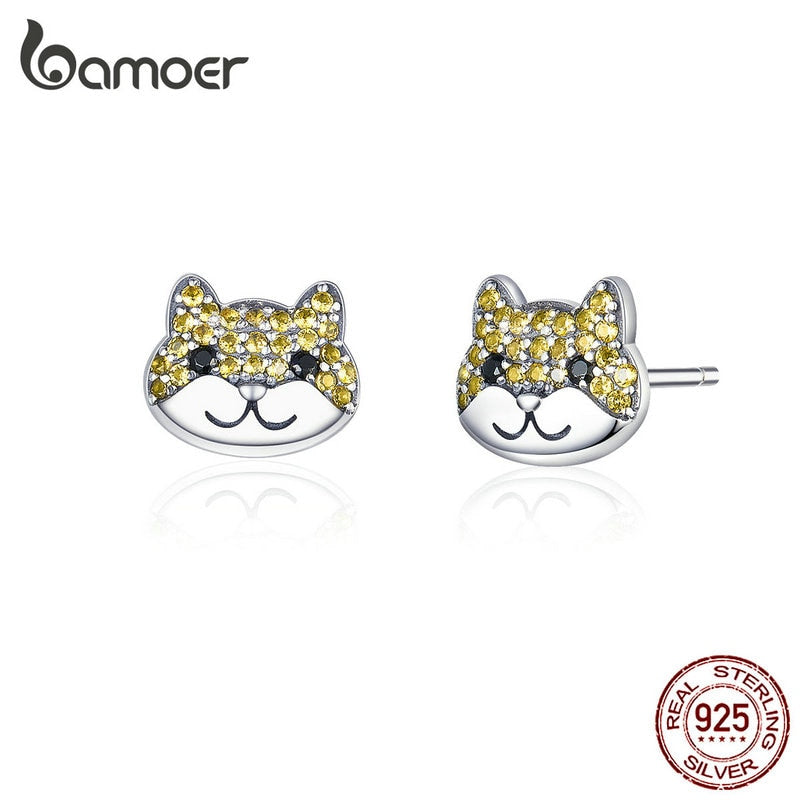 bamoer Cute Dog Stud Earrings for Women Silver 925 Jewelry Shiba Animal Sterling Silver Fashion Bijoux 2019 New Bijoux SCE769