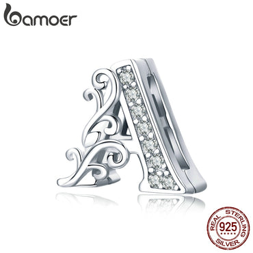 bamoer Real 925 Sterling Silver Letter Alphabet A Clip Beads Charms Fit Reflexions Bracelets DIY Jewelry Accessories SCX111