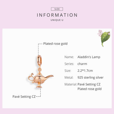 bameor Charms 925 Aladdin's Lamp Pendant Charm fit Original Silver Bracelets Rose Color Magic Design DIY Jewelry SCC703