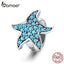 bamoer Blue Starfish Stopper Charm Silver 925 Original Beads fit Women Bracelet & Bangle Zirconia Charm with Silicone SCC1313