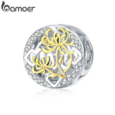 BAMOER Genuine 925 Sterling Silver Spring Lotus Flower Round Beads fit Original Women Bracelets DIY  Jewelry Making BSC045