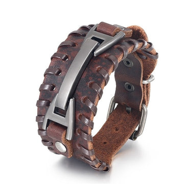 BAMOER Vintage Punk Leather Bracelet 2 Color Black & Brown Fashion Clasp Multilayer Braid Rope Bracelet for Men Jewelry PI0339-1