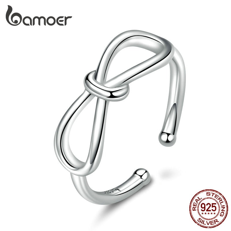 bamoer Sterling Silver 925 Minimalist Simple Bowknot Finger Rings for Women Luxury Fine Jewelry Bijoux 2019 New BSR080