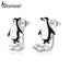 bamoer Authentic 925 Sterling Silver Penguin on Cracked Ice Stud Earrings for Women Original Designer Fine Jewelry BSE348