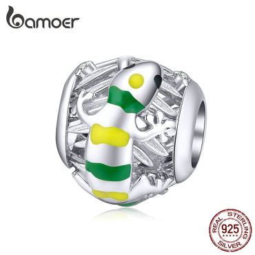 bamoer Lizard Beads Original Design Round Metal Beads f 925 Sterling Silver Jewelry Charm for DIY Bracelet & Bangle BSC199