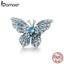 BAMOER 100% 925 Sterling Silver Crystal Blue Zircon Butterfly Beads fit Charm Bracelets Women Necklaces Silver Jewelry BSC061