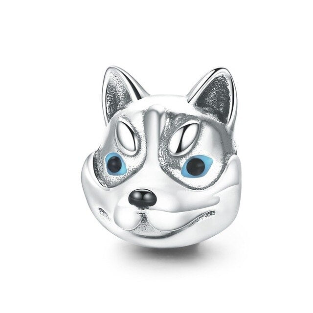 BAMOER 100% 925 Sterling Silver Dog Head Cute Husky Poodle Animal Charm Beads fit Charm Bracelet Bangles Jewelry Making SCC836
