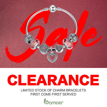 BAMOER Simple Friendship Bracelets Silver Color Heart Pendant Bracelets with European Beads Girl Bracelet Clearance PA3805