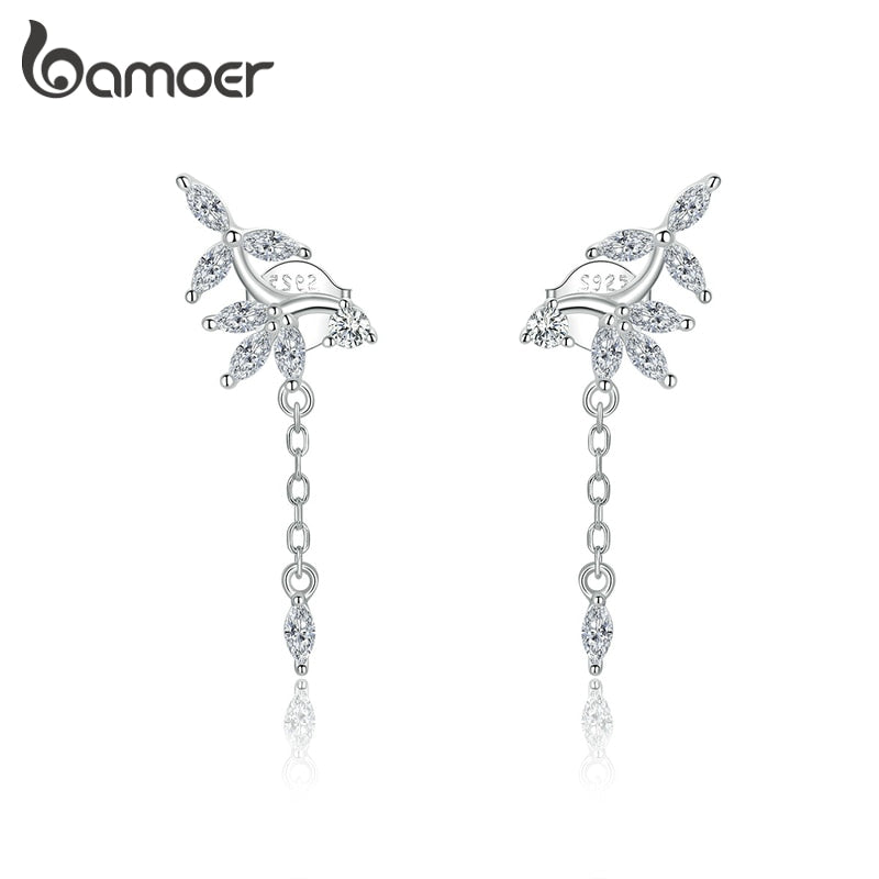 bamoer Genuine 925 Sterling Silver Shiny Dazzling Zircon Earrings for Women Wedding Statement Jewelry 2020 New Brincos BSE350