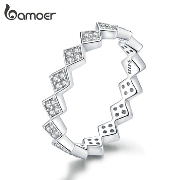 bamoer Authentic 925 Sterling Silver Dazzling Geometric Simple Stackable Finger Rings for Women Statement Jewelry Anel BSR110