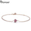 BAMOER 925 Sterling Silver Rose Gold Romantic Heart Chain Link Bracelet Women Adjustable Lobster Clasp Bracelet Jewelry SCB050