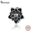 BAMOER 925 Sterling Silver Black Flower Lotus Charm compatible for Original Snake Bracelet Bangle Jewelry Making SCC1196