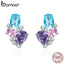 BAMOER Classic 100% 925 Sterling Silver Colorful Zircon Geometric Earrings Simple Stud Earrings for Women Silver Jewelry SCE579