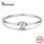 BAMOER Silver Star Bangle Sterling Silver 925 Round Clip Charm Clear CZ Smooth Bracelet 3mm Fit Brand DIY Jewelry SCB144