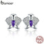 BAMOER Genuine 925 Sterling Silver Orchid Flower Clear CZ Zircon Stud Earrings for Women Engagement Jewelry Gift BSE036