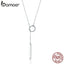 BAMOER Genuine 925 Sterling Silver Round Circle Line Geometric Pendant Necklaces for Women Sterling Silver Jewelry SCN304