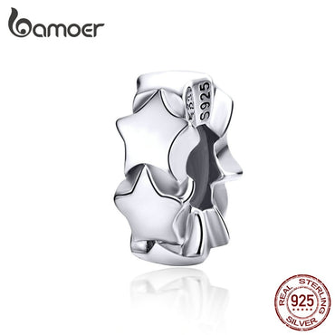 BAMOER Stoppers Charms with Silicone Sterling Silver Stars Beads for Women Jewelry Making Charm Bracelet for Girl SCC1169