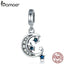 BAMOER Authentic 925 Sterling Silver Sparkling Sky Moon & Star Clear CZ Dangle Charm fit Charm Bracelet Fine Jewelry Gift SCC639