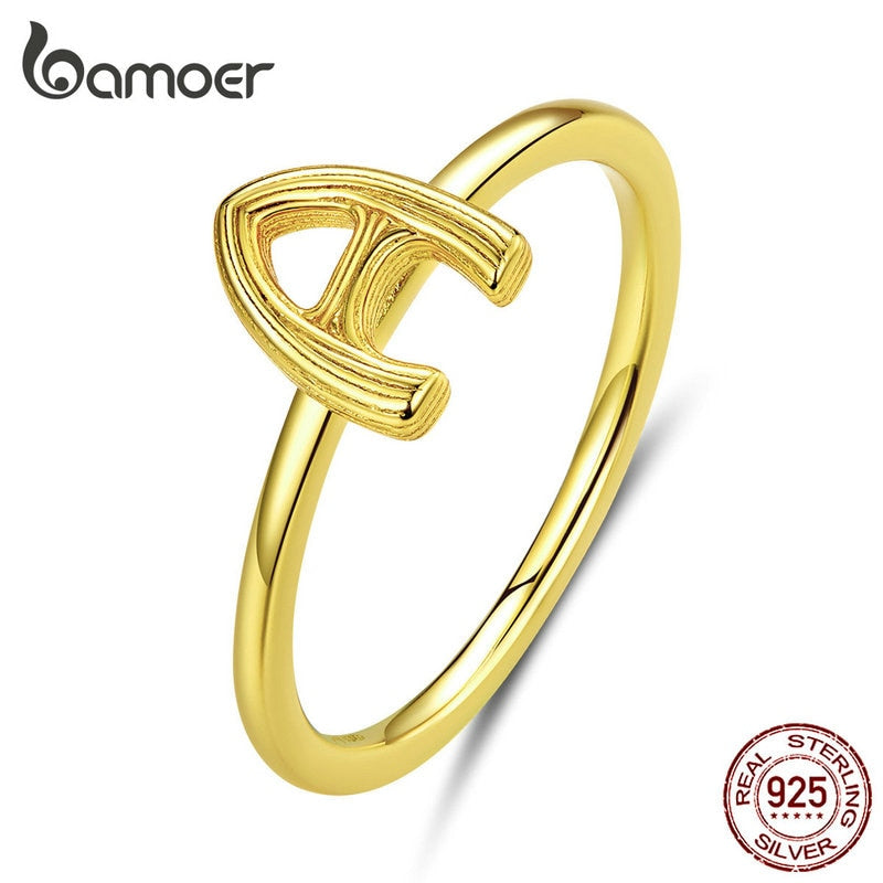 bamoer Letter A Alphabet Finger Rings for Women Authentic 925 Sterling Silver Fine Jewelry Bijoux Anti-allergy Girl Gifts BSR083
