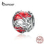 bamoer Mother's Flower Carnation Round Beads for Women Jewelry Making Openwork Red Enamel Petal Charm fit Bracelet Bangle BSC097