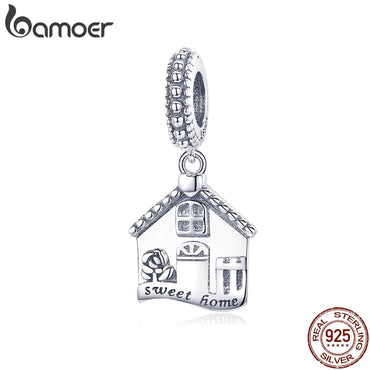 BAMOER Authentic 100% 925 Sterling Silver Sweet Home Pendant House Shape Charms fit for Women Bracelets DIY Jewelry Gift SCC913