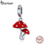 BAMOER New Collection 925 Sterling Silver Mushroom Red Enamel Pendant Charms Fit Bracelets & Necklaces Silver Jewelry SCC1060