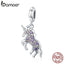 BAMOER 925 Sterling Silver Licorne Memory Pendant Colorful CZ Animal Charms Fit Women Bracelets Necklaces Jewelry Making SCC996