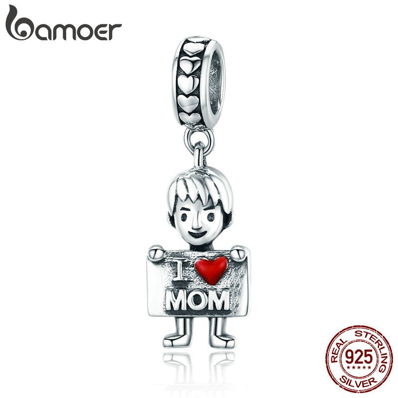 BAMOER 100% Authentic 925 Sterling Silver I Love Dad Lovely Boy Charm Pendant fit Charm Bracelet & Necklaces Jewelry SCC691