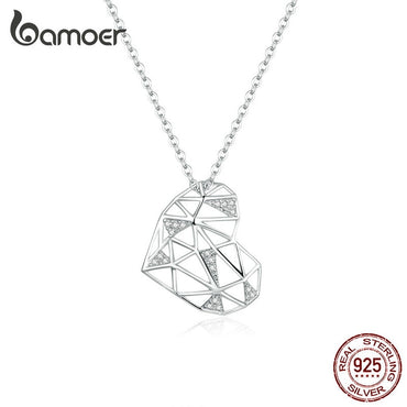 bamoer Sterling Silver 925 Heart Pendant Necklace for Women Fashion Design Deconstruction Party Jewelry Accessories SCN364