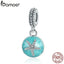 BAMOER Summer Collection 925 Sterling Silver Clear CZ Starfish & Sea Green Enamel Pendant Charm fit Bracelet Jewelry S925 SCC136