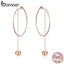 BAMOER Popular 100% 925 Sterling Silver Big Circle Round Long Chain Drop Earrings for Women Rock Style Earrings Jewelry SCE569