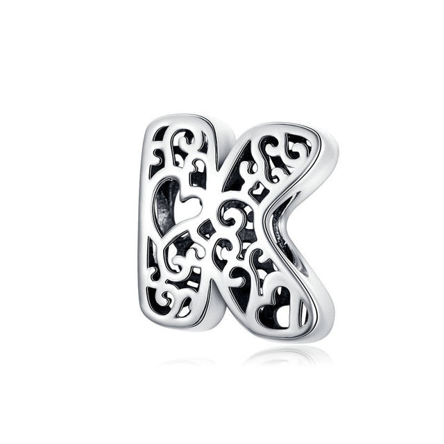 bamoer Funny Bubble Letter Alphabet Metal Beads for Original Silver 925 Bracelet Heart Pattern Charms DIY Jewelry SCC1229