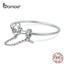 BAMOER Silver Snake Bracelets  925 Sterling Silver Pink CZ Heart Lock and Key Safety Chain Charm Bracelet for Women Gift SCB143