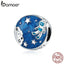 BAMOER Blue Enamel Round Beads Silver 925 Space Galaxy Astronaut Charm fit for European Fashion Brand Bracelet 3mm SCC1148