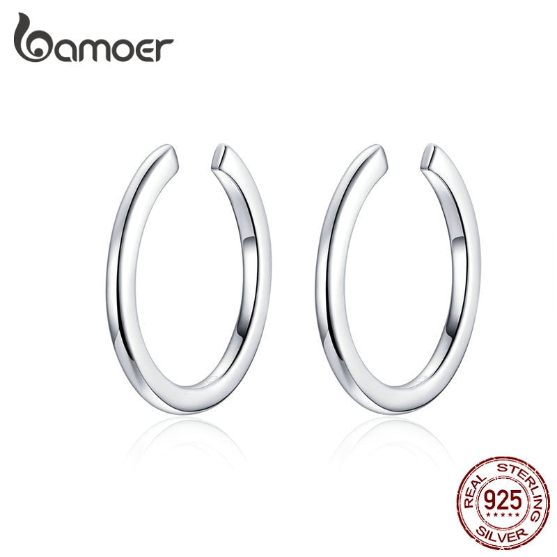 bamoer Minimalist Ear Cuff 925 Sterling Silver Simple Circle Clip Earrings for Women and Men Fashion Jewelry SCE647