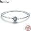 BAMOER 2018 New Authentic 925 Sterling Silver Bright Heart AAA Zircon Women Snake Chain Bracelet Sterling Silver Jewelry SCB059