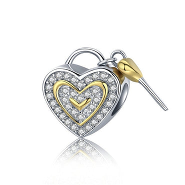 BAMOER 100% 925 Sterling Silver Luminous Heart & Gold Heart Charms Beads fit Charm Bracelet Valentine Day Gift S925 SCC537