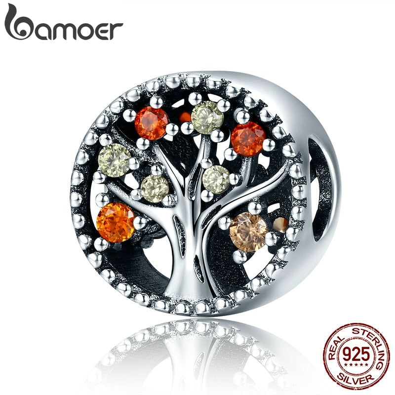 BAMOER Autumn Collection Genuine 925 Sterling Silver Tree of Life Fruitful Autumn Beads fit Women Bracelets DIY Jewelry SCC219