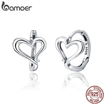 BAMOER Classic Genuine 925 Sterling Silver Romantic Heart Love Shape Hoop Earrings for Women Fashion Earrings Jewelry SCE447