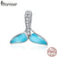 BAMOER 925 Sterling Silver Sparkling Mermaid's Tail Blue Enamel Charms Beads fit Bracelets Jewelry Accessory SCC1067