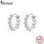 bamoer Dazzling Hoop Earrings for Women Cubic Zirconia Leaf Round Ear Hoops 925 Sterling Silver Fashion Jewelry Bijoux BSE150